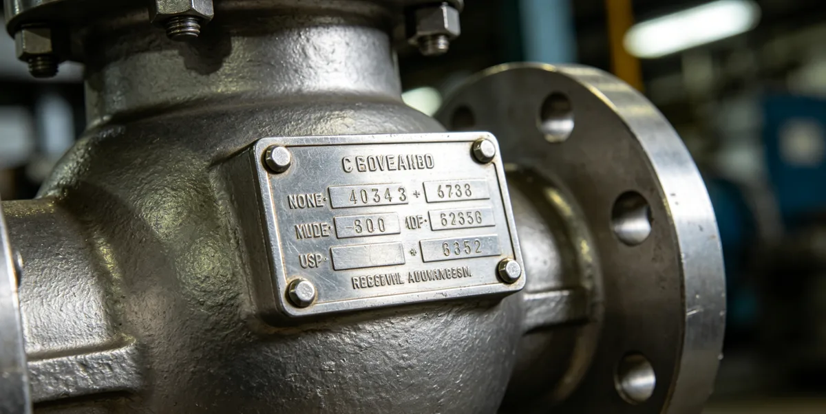 Industrial valve flange with stamped rating and material marking