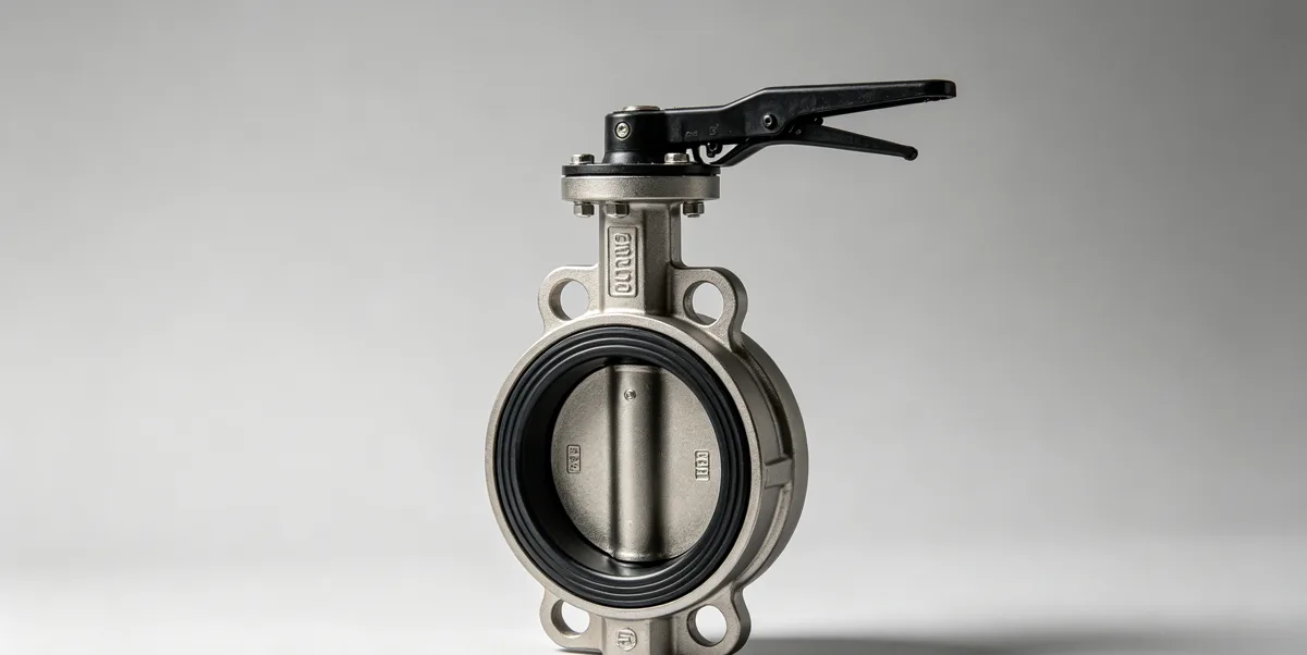Wafer-style butterfly valve with disc and actuator